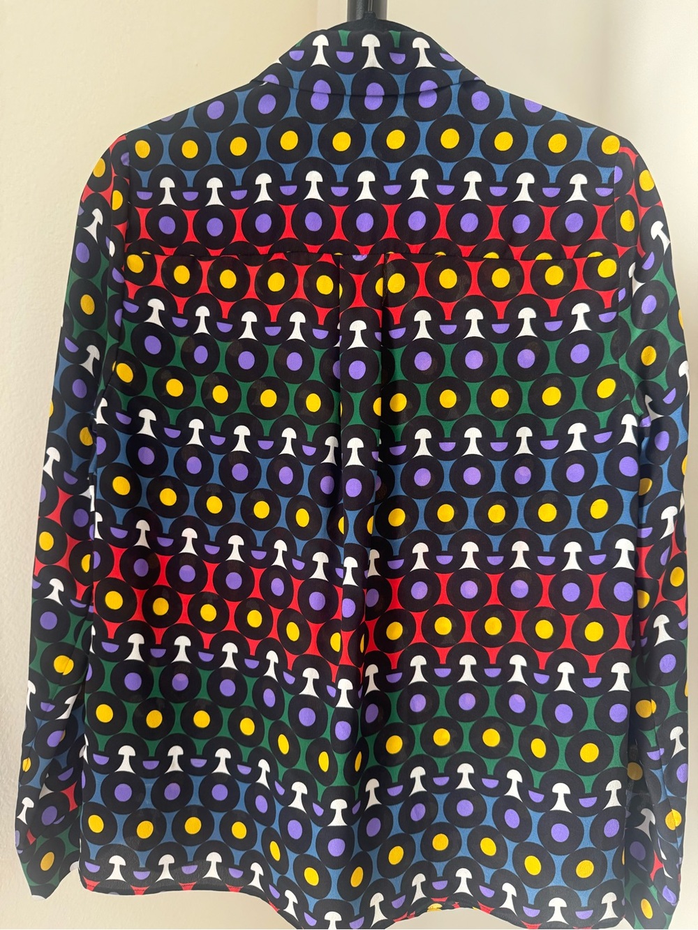Alice + Olivia Black Multicolor Mushroom Button-Down Silk Shirt -S - Picture 2 of 4
